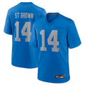 Trusc D.Lions #14 Amon-Ra St. Brown Player Blue Game Replica Stitched Jerseys