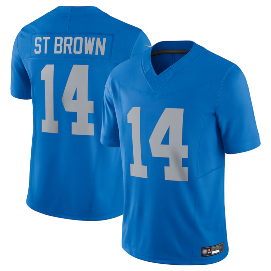 Trusc D.Lions #14 Amon-Ra St. Brown Player Blue Vapor F.U.S.E. Limited Stitched Jerseys