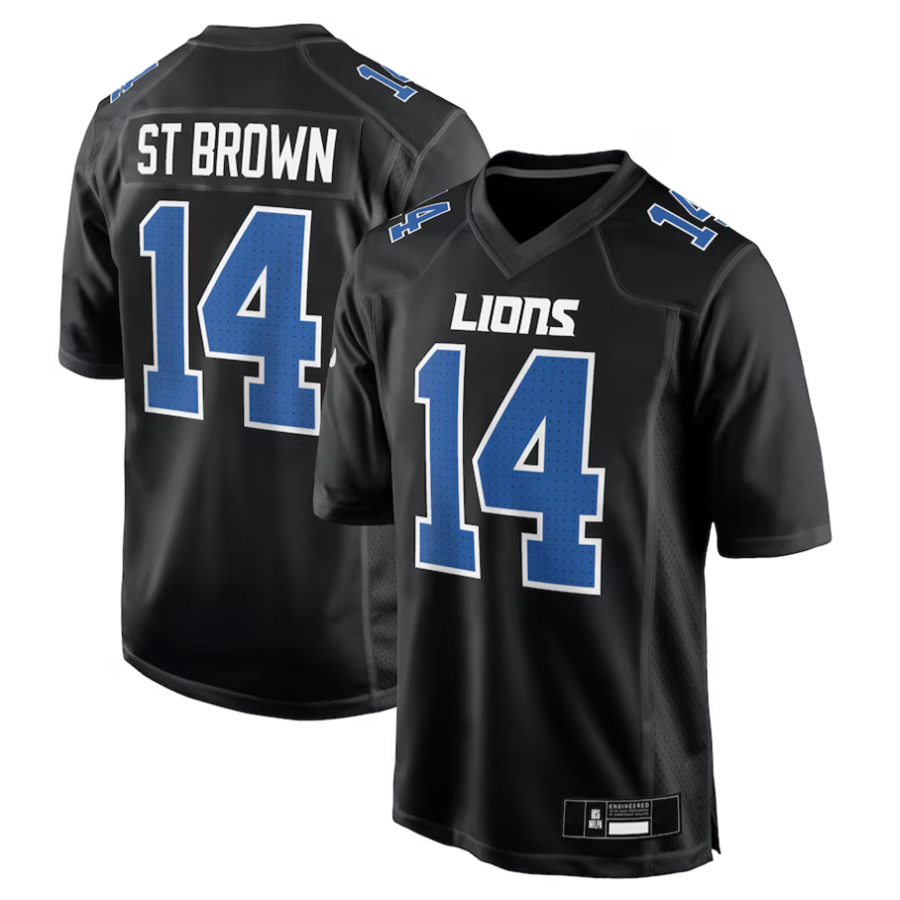 Trusc D.Lions #14 Amon-Ra St. Brown Player Carbon Black Fashion Stitched Jerseys