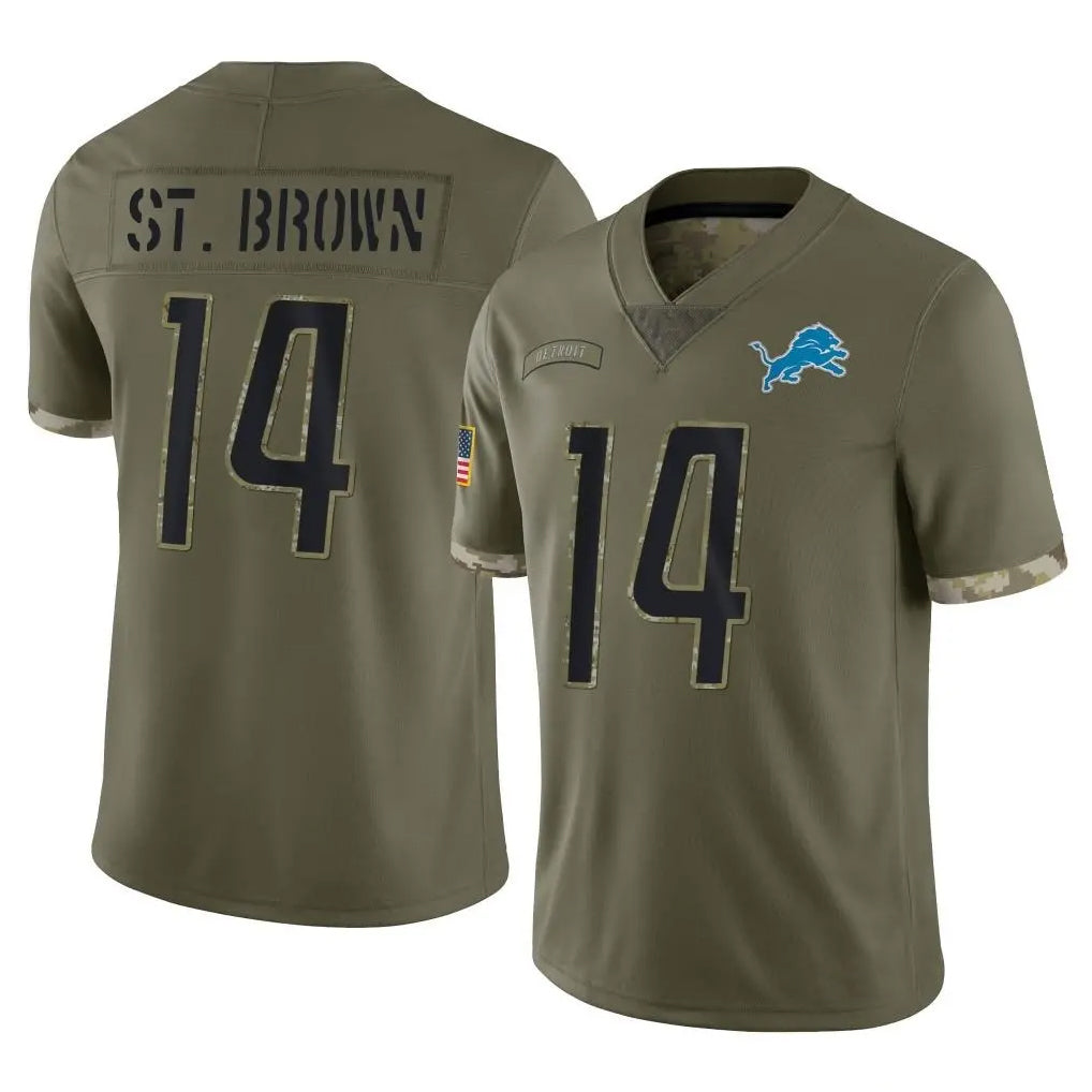 Trusc D.Lions #14 Amon-Ra St. Brown Player Salute To Service Limited Olive Stitched Jerseys