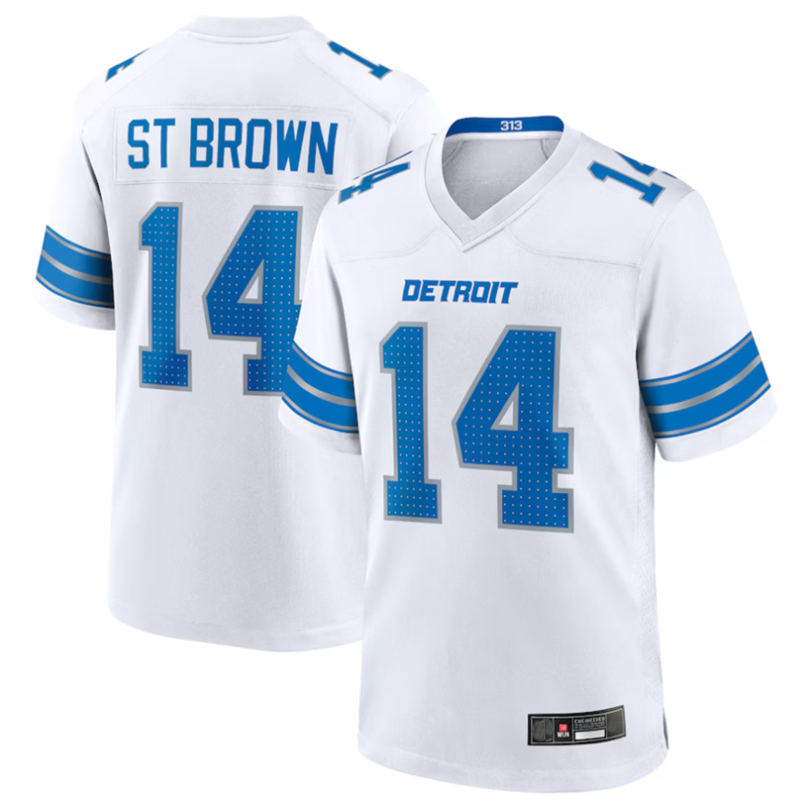 Trusc D.Lions #14 Amon-Ra St. Brown Player White Game Stitched Jerseys