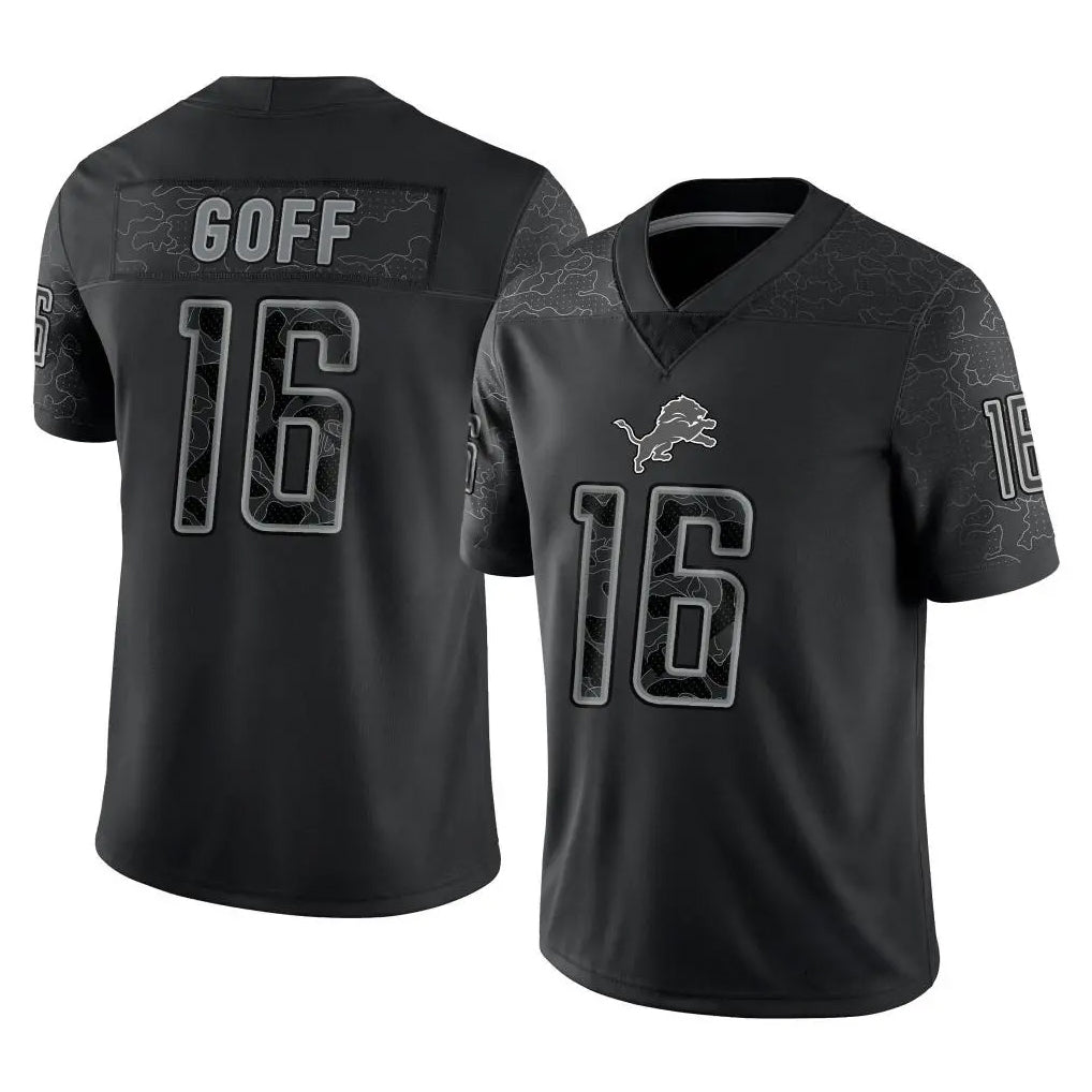 Trusc D.Lions #16 Jared Goff Player Black REFLECTIVE Limited Stitched Jerseys