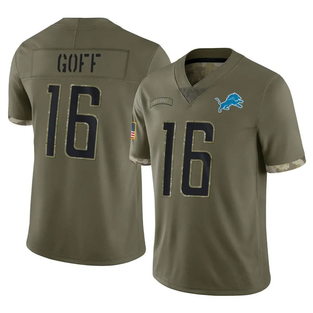 Trusc D.Lions #16 Jared Goff Player Salute To Service Limited Olive Stitched Jerseys