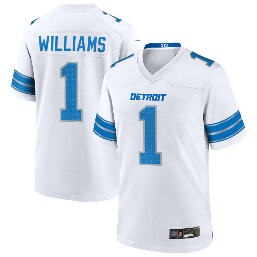Trusc D.Lions #1 Jameson Williams Player White Home Game Football Jerseys