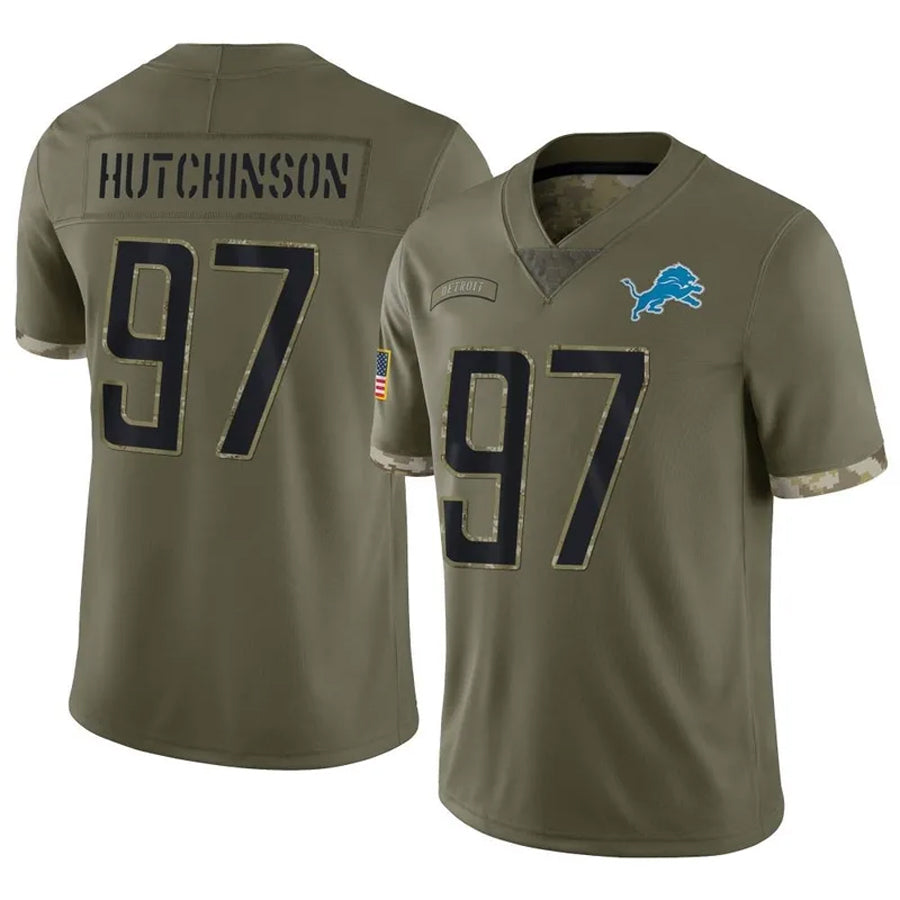 Trusc D.Lions #97 Aidan Hutchinson Player Salute To Service Olive Stitched Jerseys