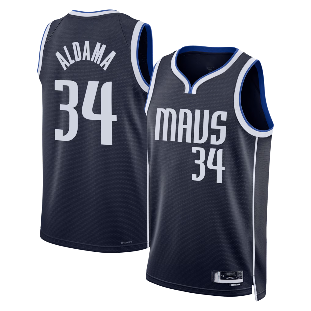 Trusc D.Mavericks #34 Santi Aldama Navy Statement Edition Swingman Stitched Jerseys