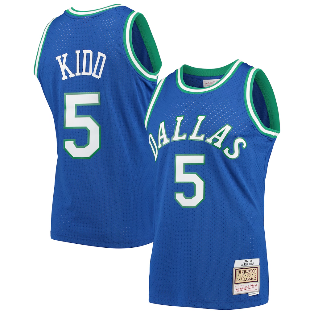Trusc D.Mavericks #5 Jason Kidd Mitchell & Ness Blue 1994-1995 Hardwood Classics Swingman Jerseys