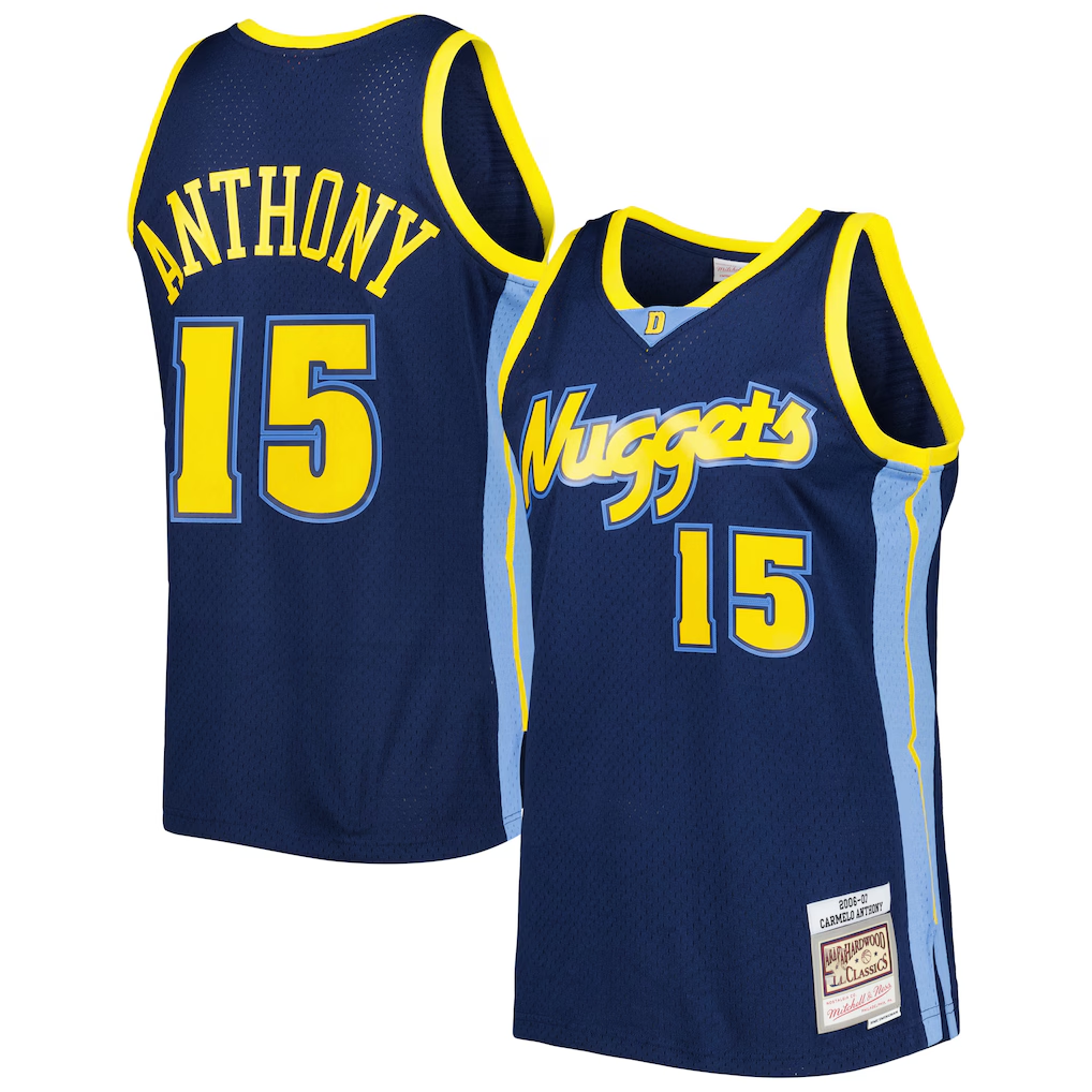 Trusc D.Nuggets #15 Carmelo Anthony Mitchell & Ness Navy Hardwood Classics Swingman Jerseys