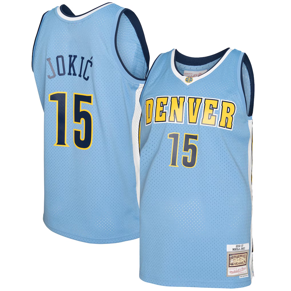 Trusc D.Nuggets #15 Nikola Jokic Mitchell & Ness Light Blue 2016-17 Swingman Jerseys