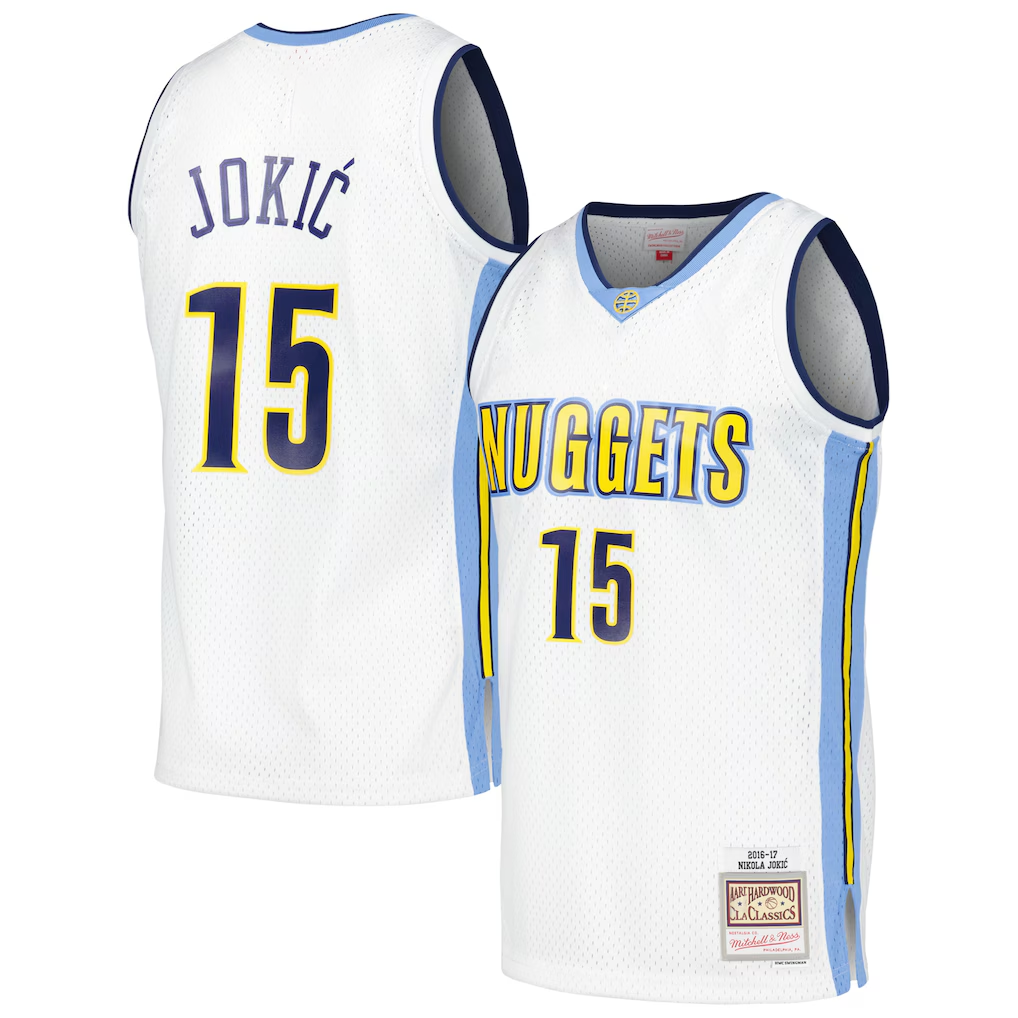Trusc D.Nuggets #15 Nikola Jokic Mitchell & Ness White 2016-17 Throwback Swingman Jerseys
