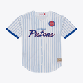 Trusc D.Pistons Mitchell & Ness White Head Coach Pinstripe Mesh Full-Button Baseball Jerseys