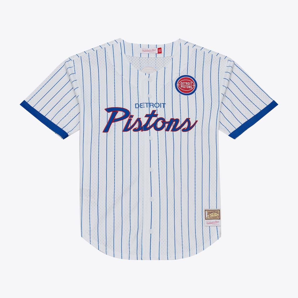 Trusc D.Pistons Mitchell & Ness White Head Coach Pinstripe Mesh Full-Button Baseball Jerseys