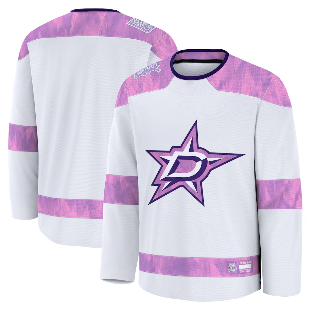 Trusc D.Stars White 2024 Hockey Fights Cancer Practice Jerseys