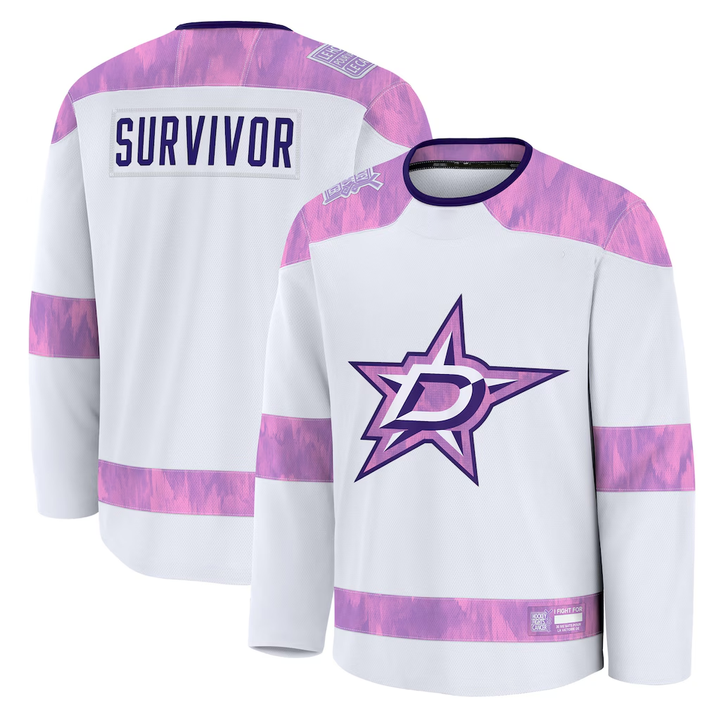 Trusc D.Stars White Hockey Fights Cancer Survivor Practice Jerseys