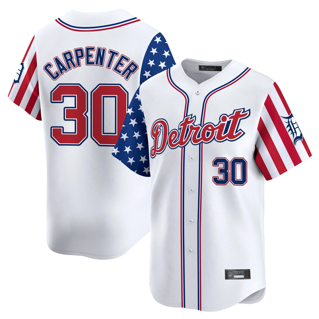 Trusc D.Tigers #30 Kerry Carpenter Player White Independence Day Vapor Premier Limited Stitched Jerseys