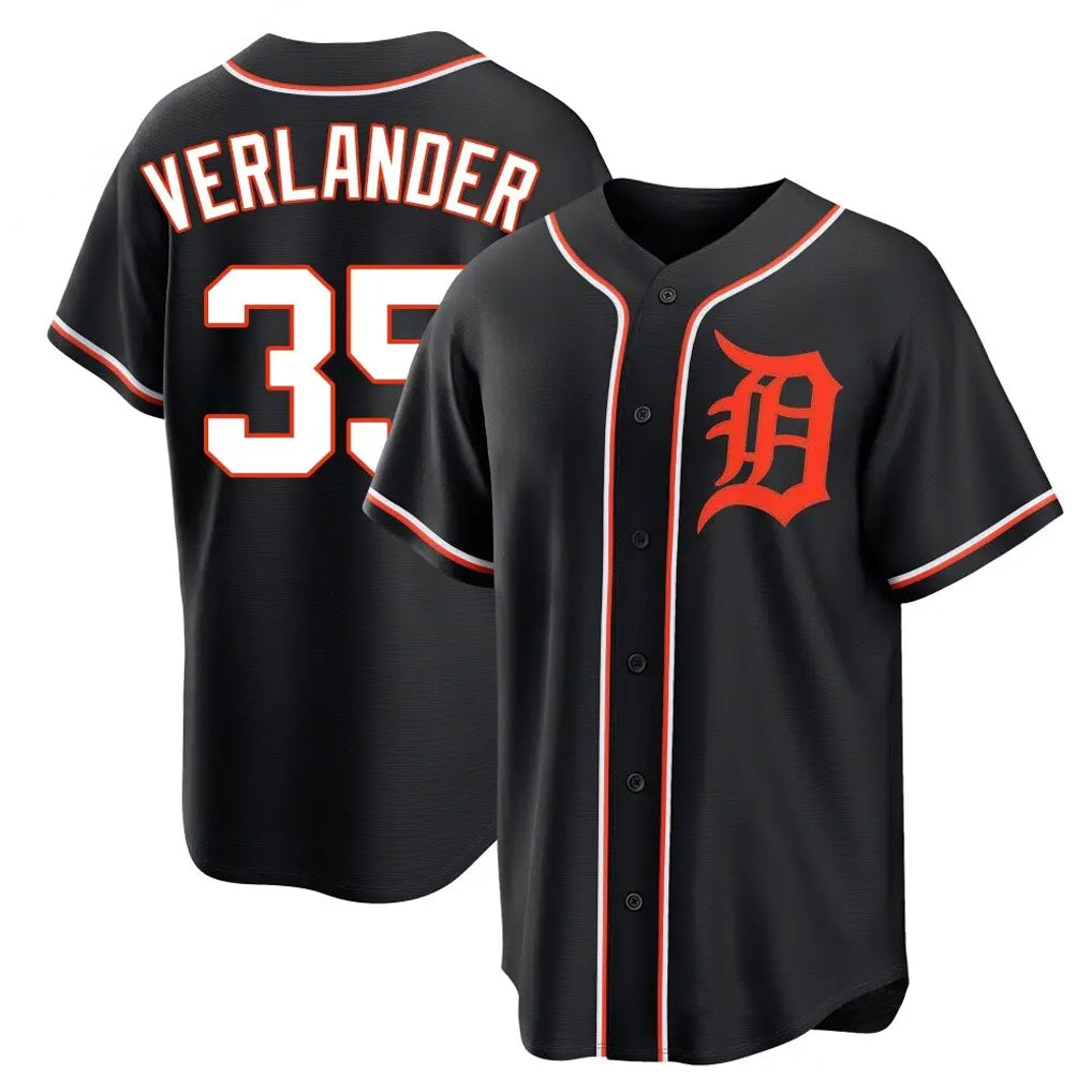 Trusc D.Tigers #35 Justin Verlander Player Black Fashion Out Home Game Stitched Jerseys
