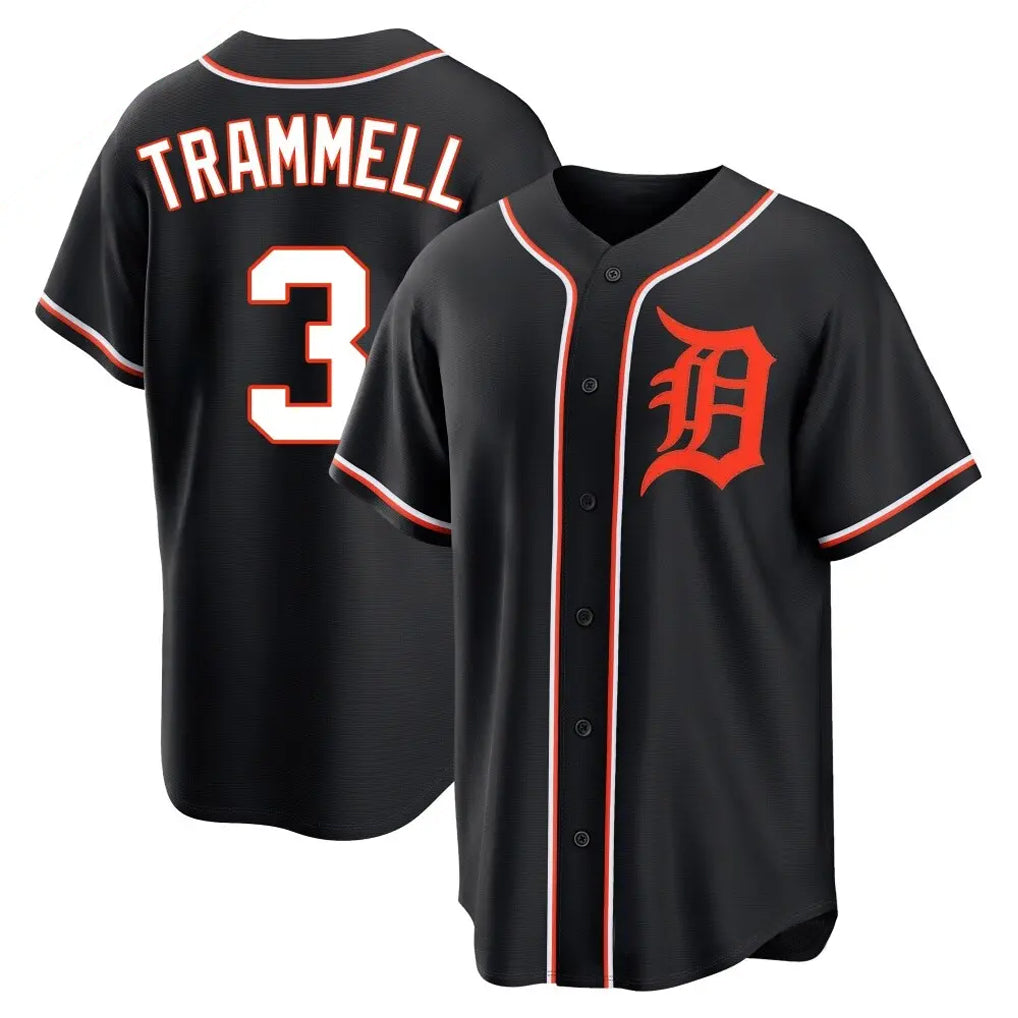 Trusc D.Tigers #3 Alan Trammell Player Black Fashion Out Home Game Stitched Jerseys