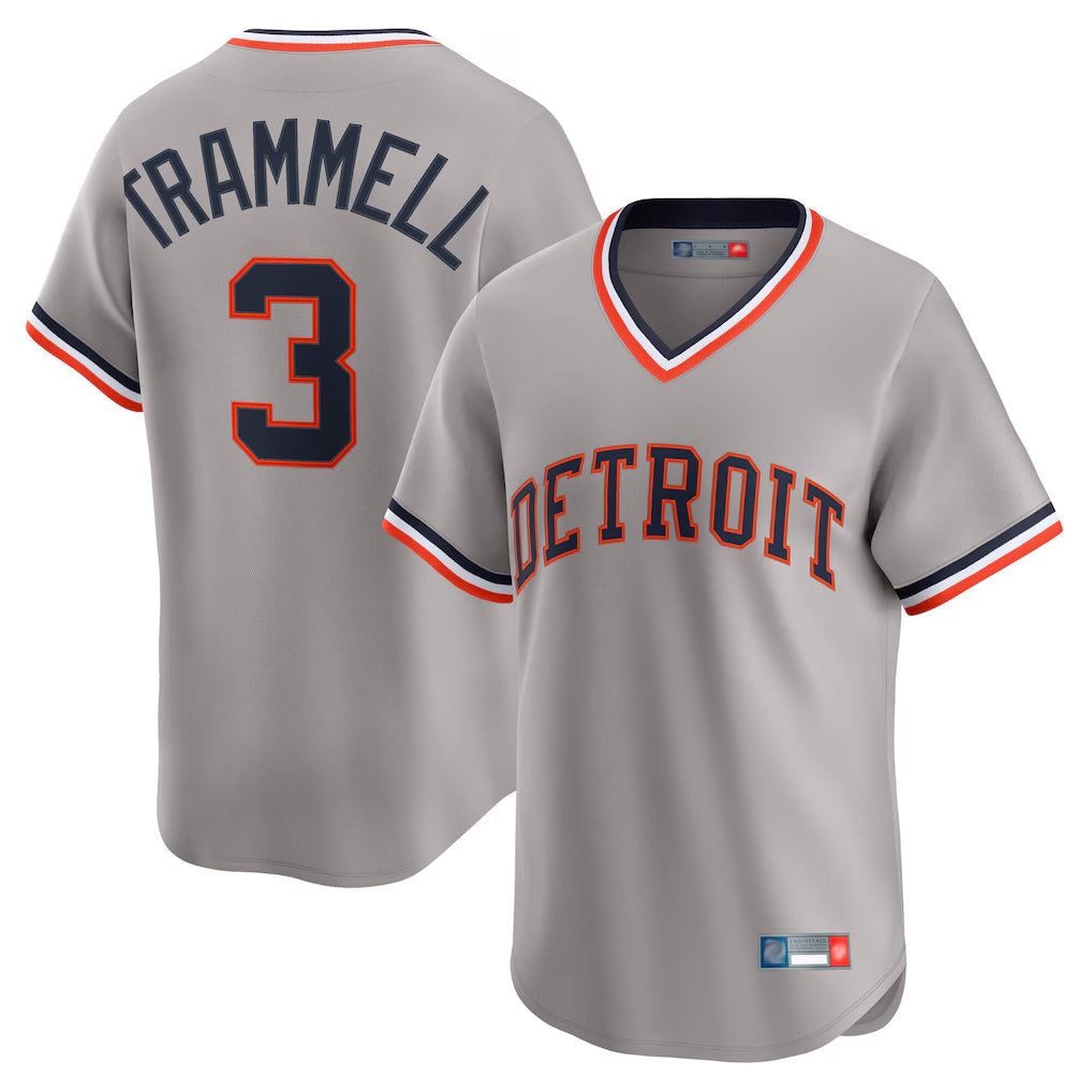 Trusc D.Tigers #3 Alan Trammell Player Gray Cooperstown T-shirt Home Game Stitched Jerseys