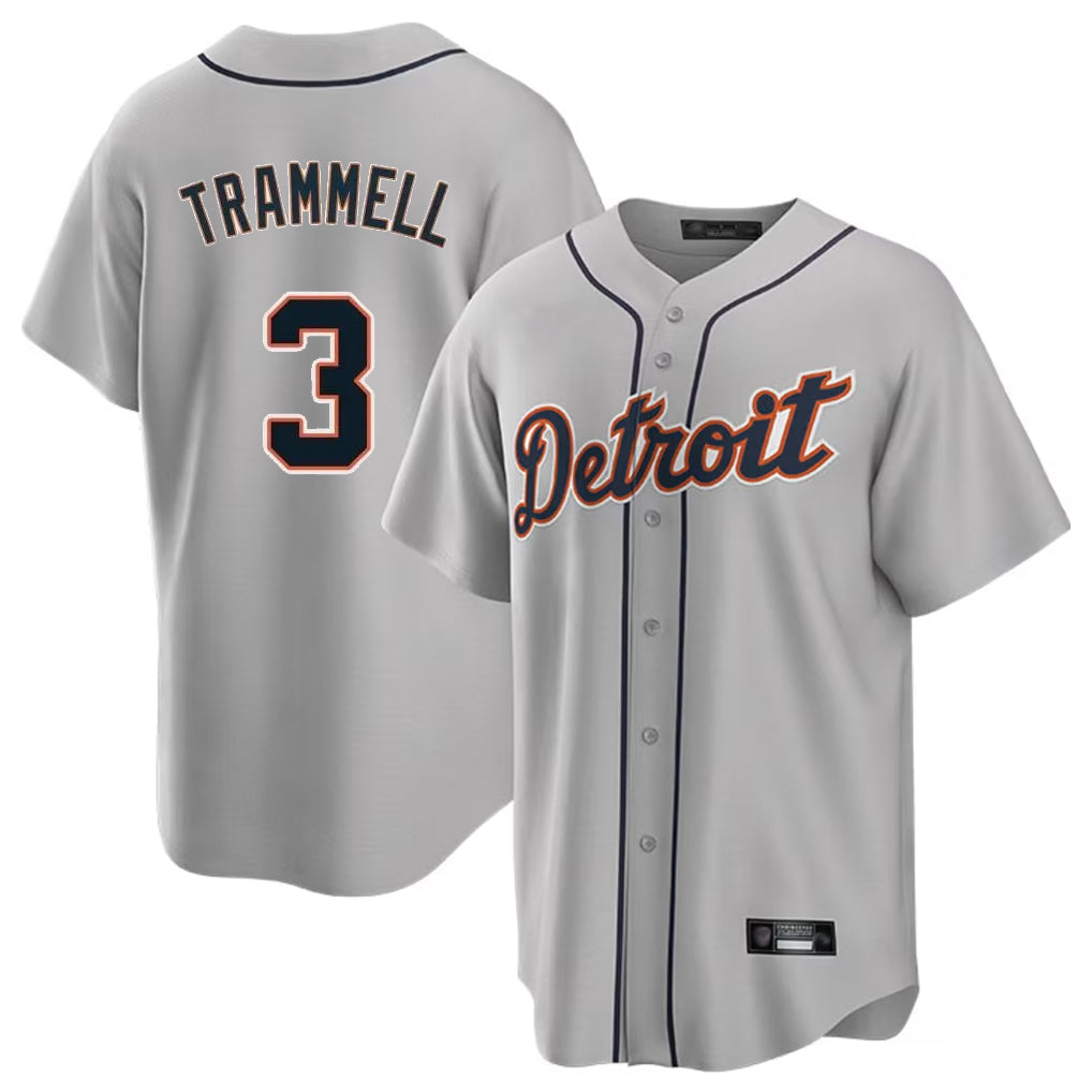 Trusc D.Tigers #3 Alan Trammell Player Gray Home Game Stitched Jerseys