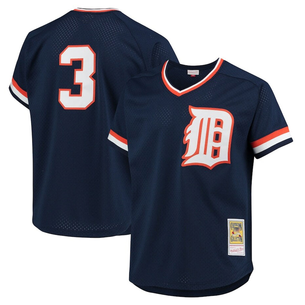 Trusc D.Tigers #3 Alan Trammell Player Mitchell & Ness Navy 1984 Mesh Batting Practice  T-shirt Stitched Jerseys