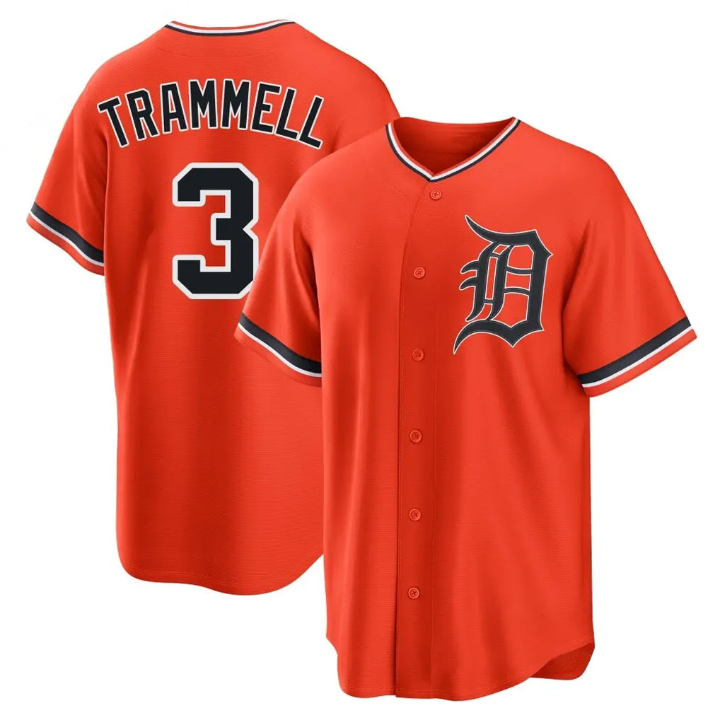 Trusc D.Tigers #3 Alan Trammell Player Orange Home Game Stitched Jerseys
