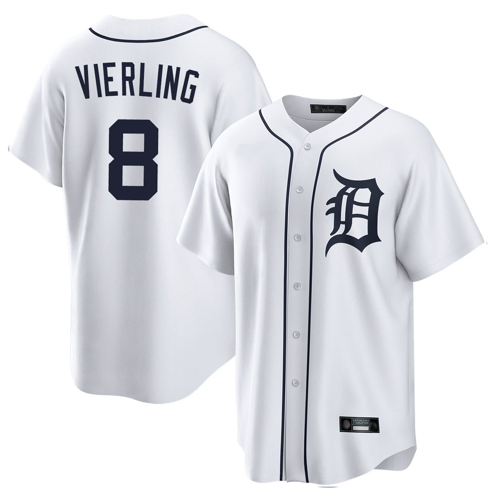 Trusc D.Tigers #8 Matt Vierling Player White Home Game Stitched Jerseys