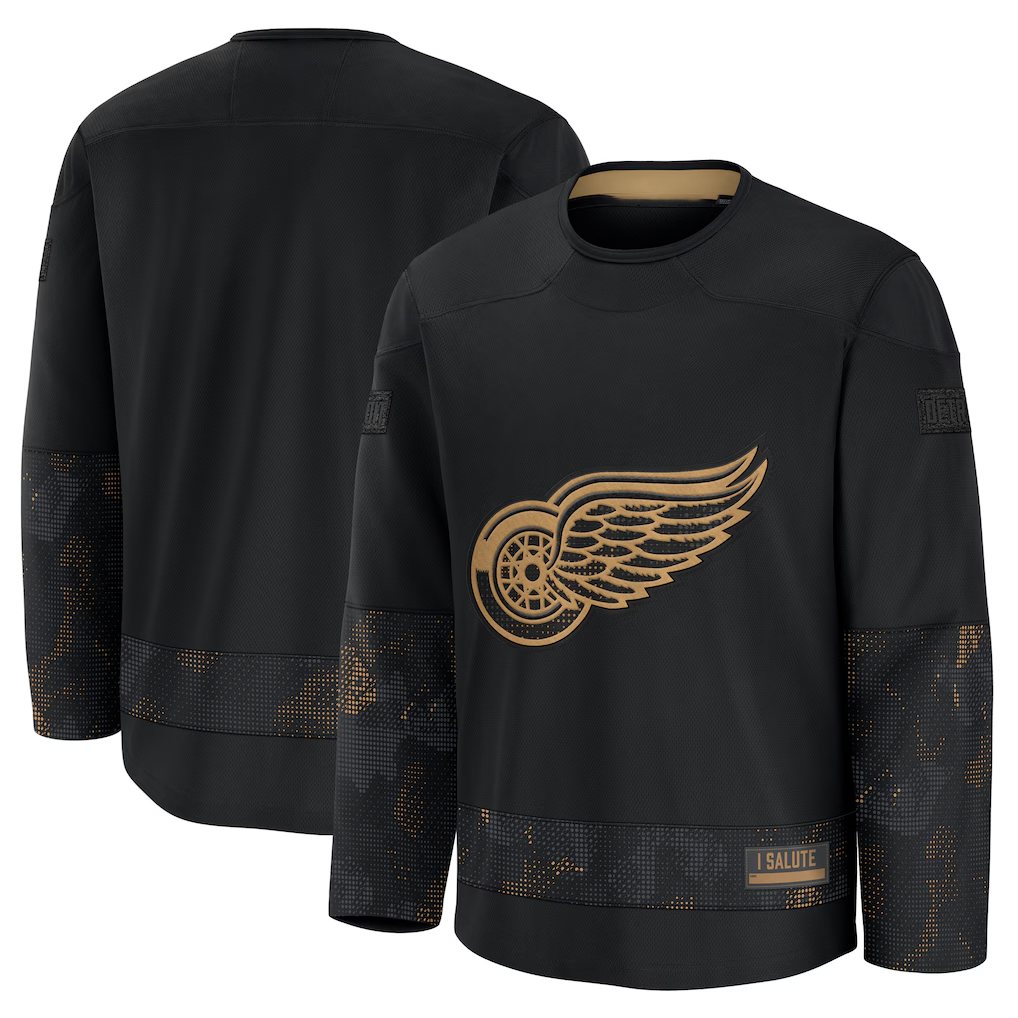 Trusc D.Red wings Black 2024 Military Appreciation Practice Jersey