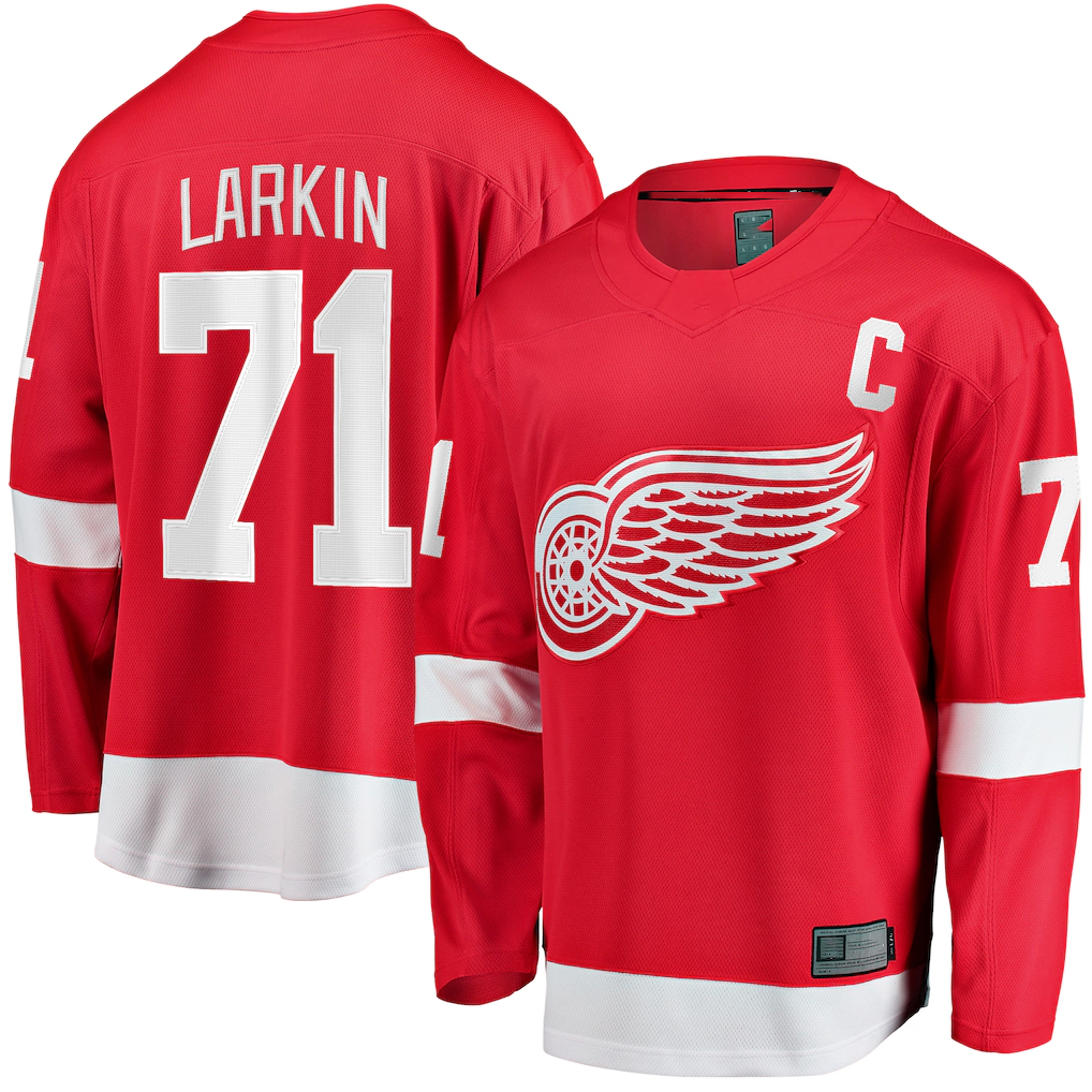 Trusc D.Red wings #71 Dylan Larkin Branded Red Captain Home Breakaway Jerseys