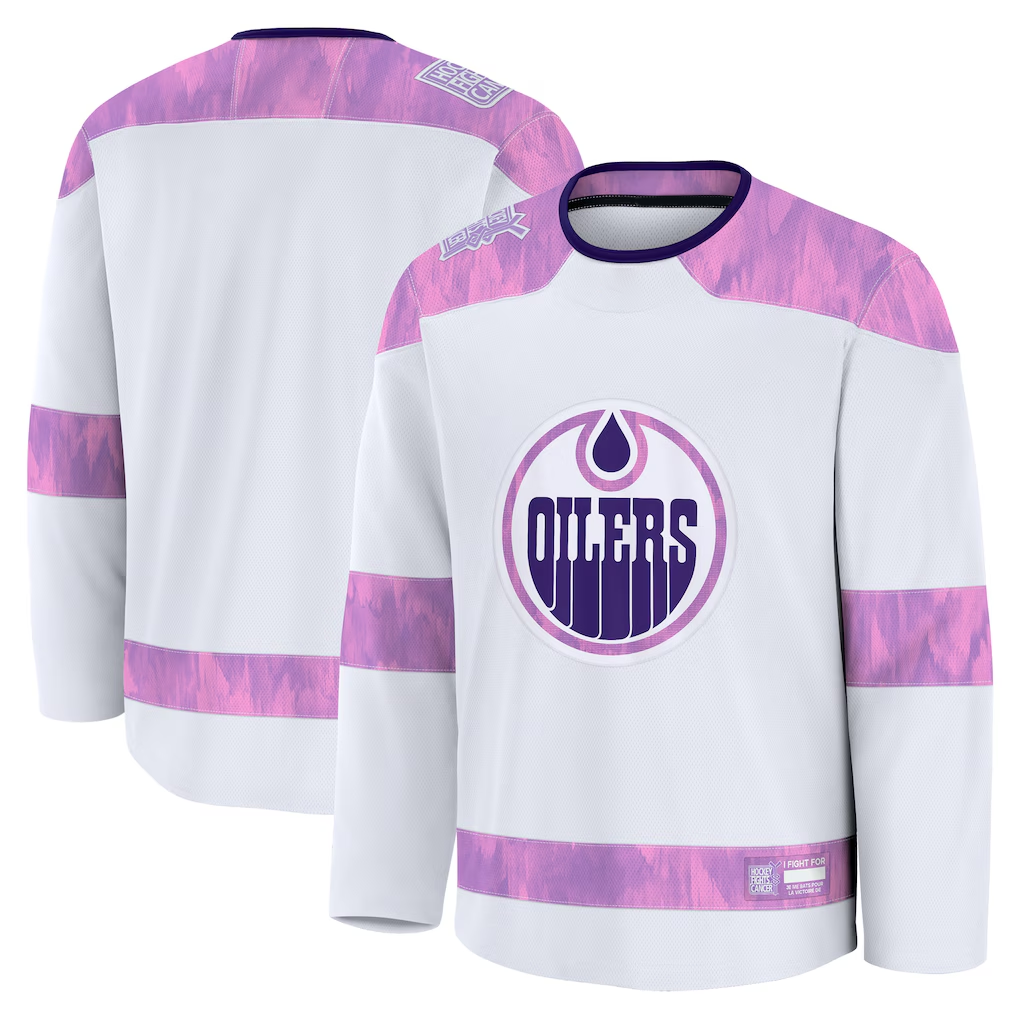 Trusc E.Oilers White 2024 Hockey Fights Cancer Practice Jerseys