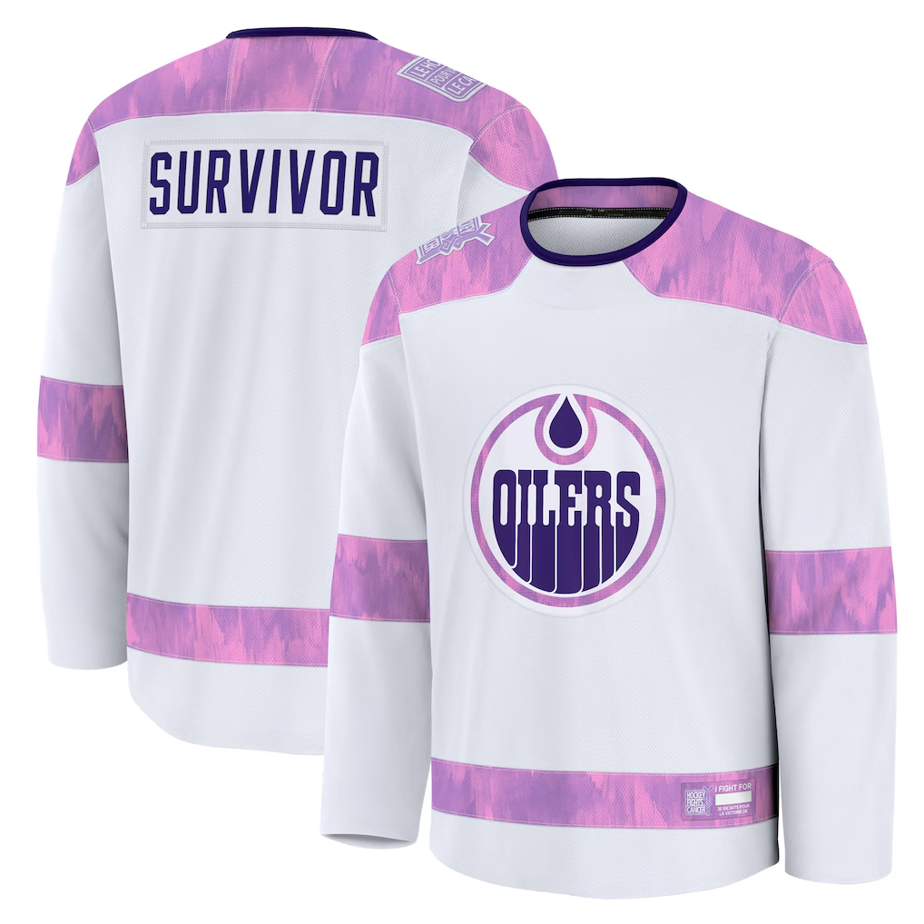Trusc E.Oilers White Hockey Fights Cancer Survivor Practice Jerseys