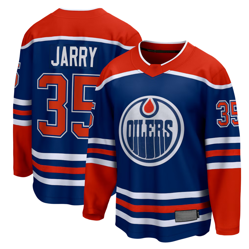 Trusc E.Oilers #35 Tristan Jarry Royal Home Premier Breakaway Player Jerseys
