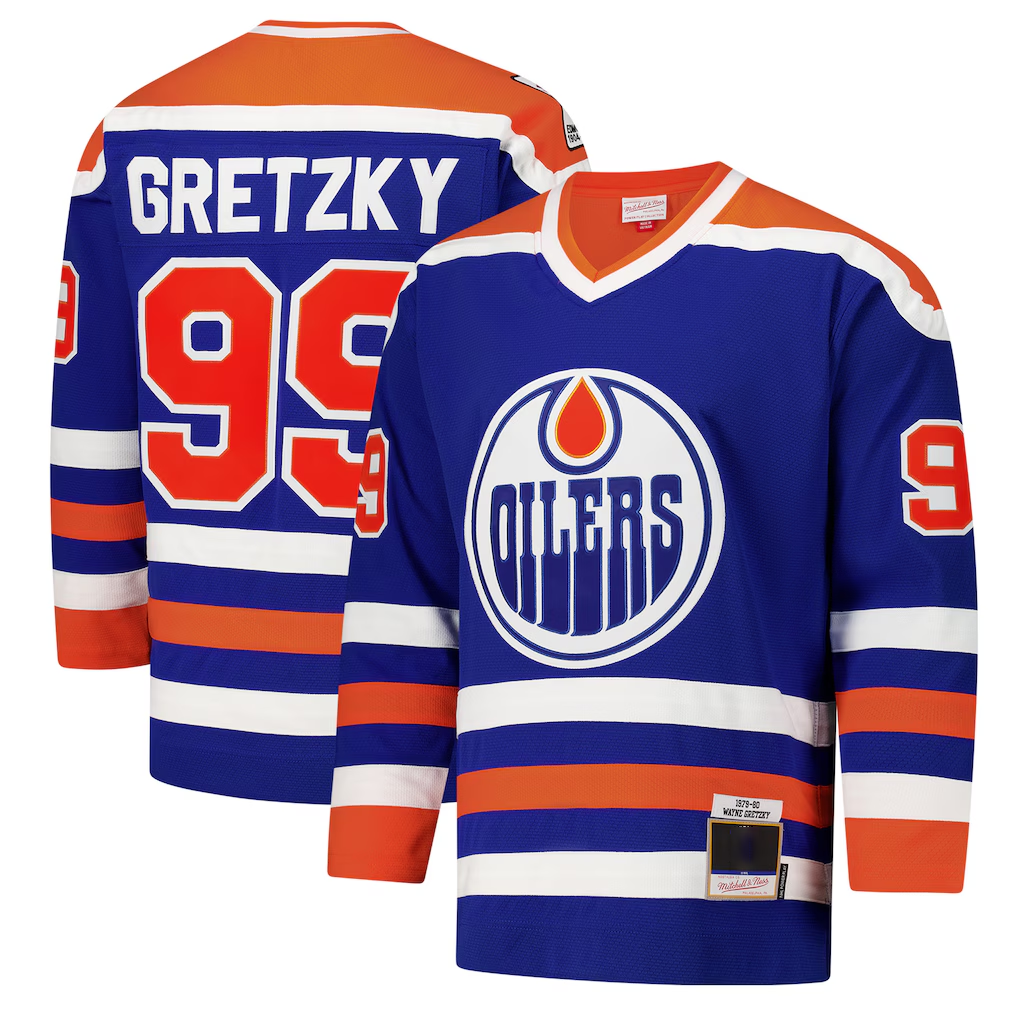 Trusc E.Oilers #99 Wayne Gretzky Royal 1979-80 Power Play Jerseys