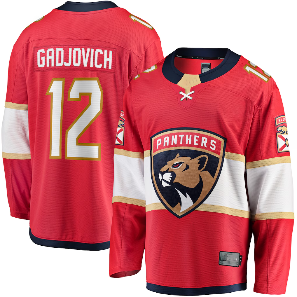Trusc F.Panthers #12 Jonah Gadjovich Red Premier Breakaway Player Jerseys