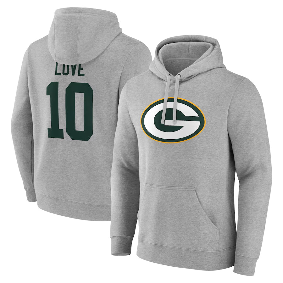 Trusc GB.Packers #10 Jordan Love Player Gray Pullover Hoodie Game Stitched Jerseys