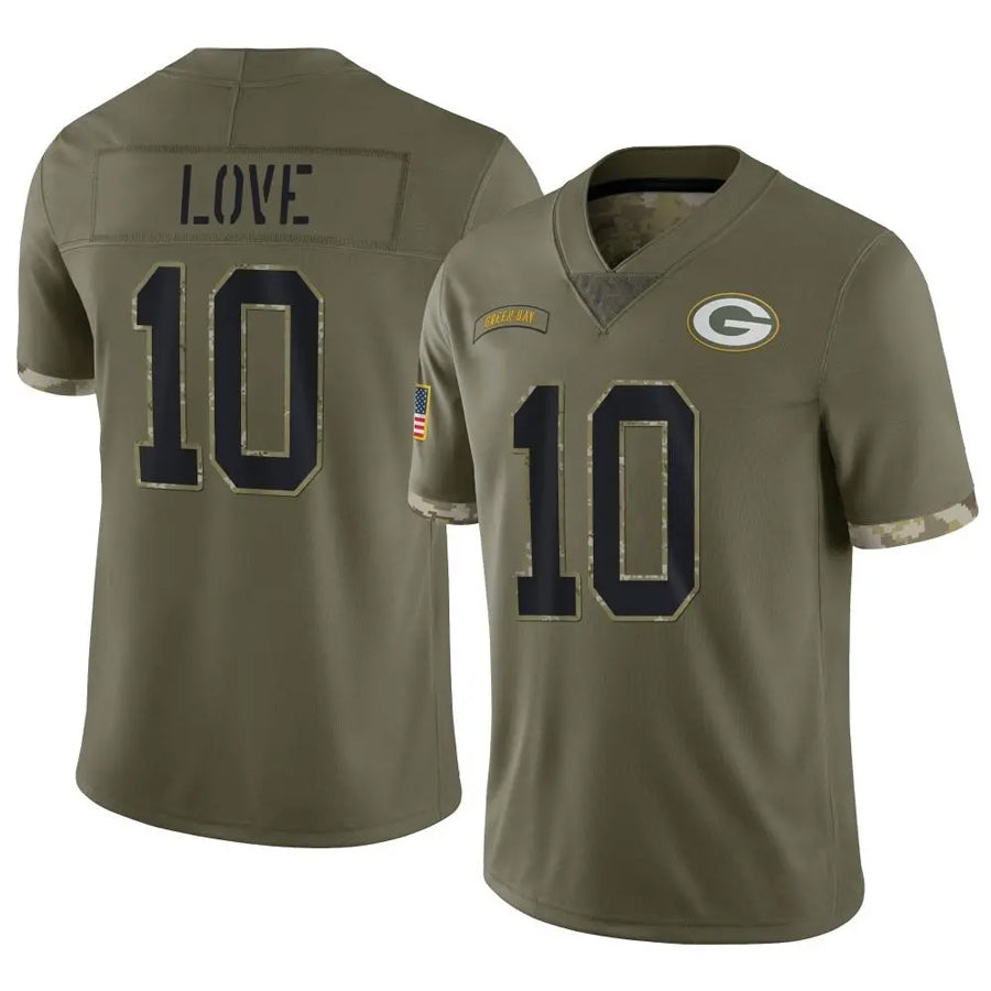 Trusc GB.Packers #10 Jordan Love Player Salute To Service Olive Stitched Jerseys