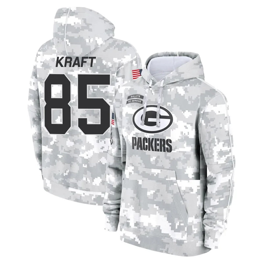 Trusc GB.Packers #85 Tucker Kraft Player Camo Salute To Service Hoodies Game Stitched Jerseys
