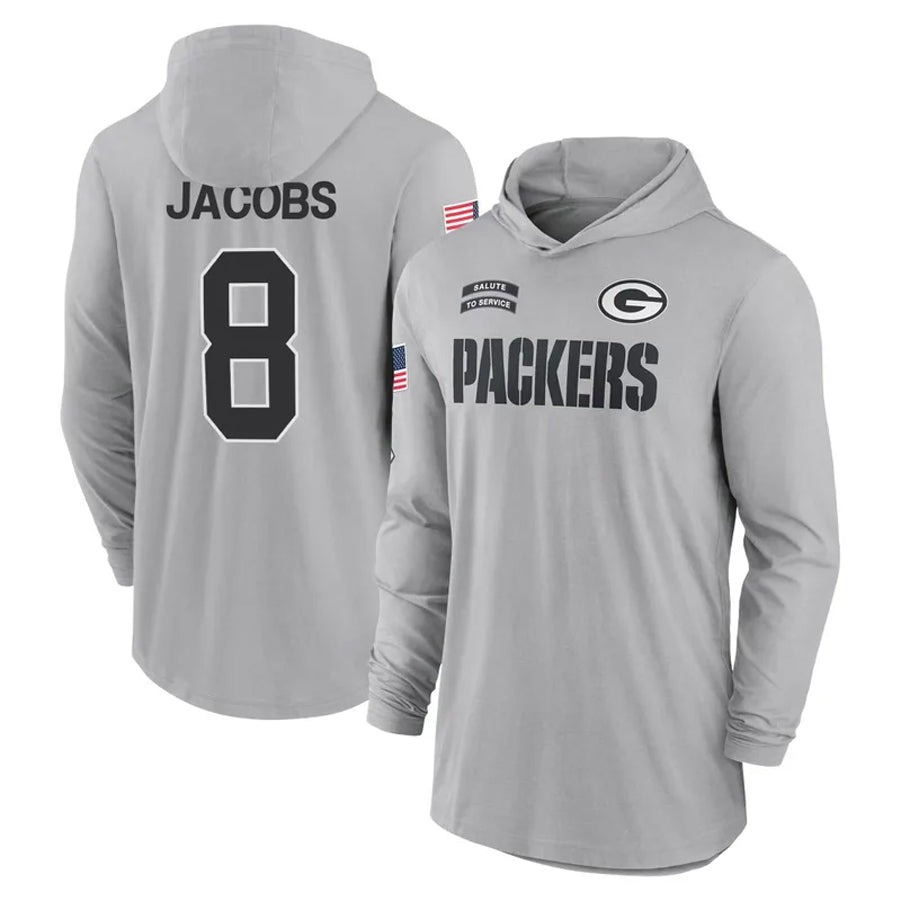 Trusc GB.Packers #8 Josh Jacobs Player Gray Salute to Service Hoodies Game Stitched Jerseys