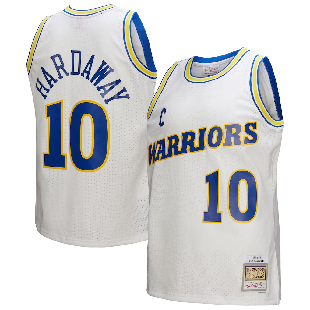 Trusc G.State Warriors #10 Tim Hardaway Mitchell & Ness White Hardwood Classics 199091 Swingman Jerseys