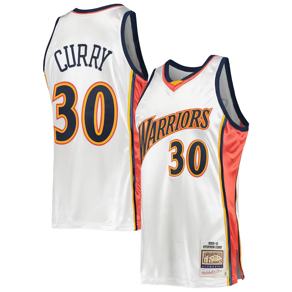 Trusc G.State Warriors #30 Stephen Curry Mitchell & Ness White 200910 Hardwood Classics Authentic Jerseys