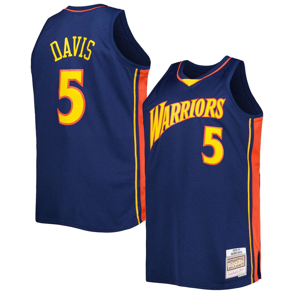 Trusc G.State Warriors #5 Baron Davis Mitchell & Ness Navy Big & Tall Hardwood Classics 200607 Swingman Jerseys