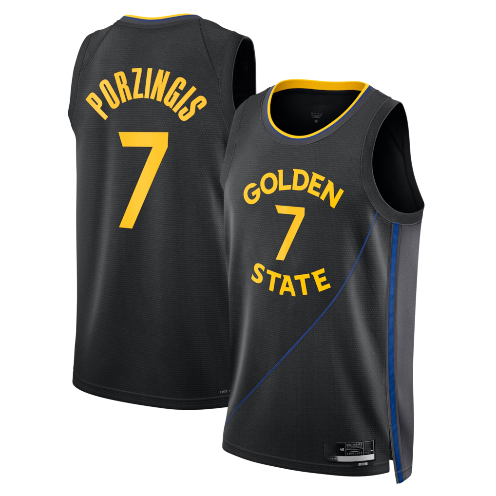 Trusc G.State Warriors #7 Kristaps Porzi??is Black Swingman Jerseys - Statement Edition