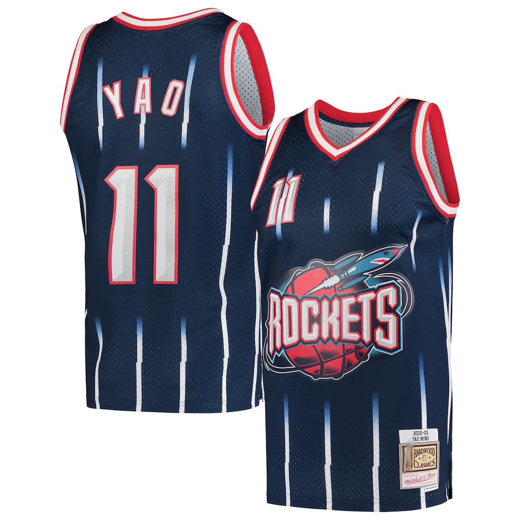 Trusc H.Rockets #11 Yao Ming Mitchell & Ness Navy 2002-2003 Hardwood Classics Swingman Stitched Jerseys