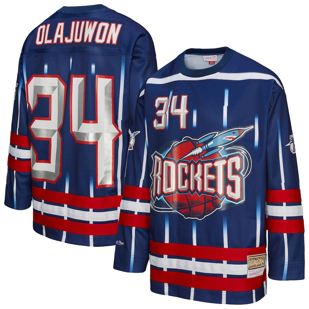Trusc H.Rockets #34 Hakeem Olajuwon Mitchell & Ness Navy Maxxed Out Fashion Hockey Stitched Jerseys