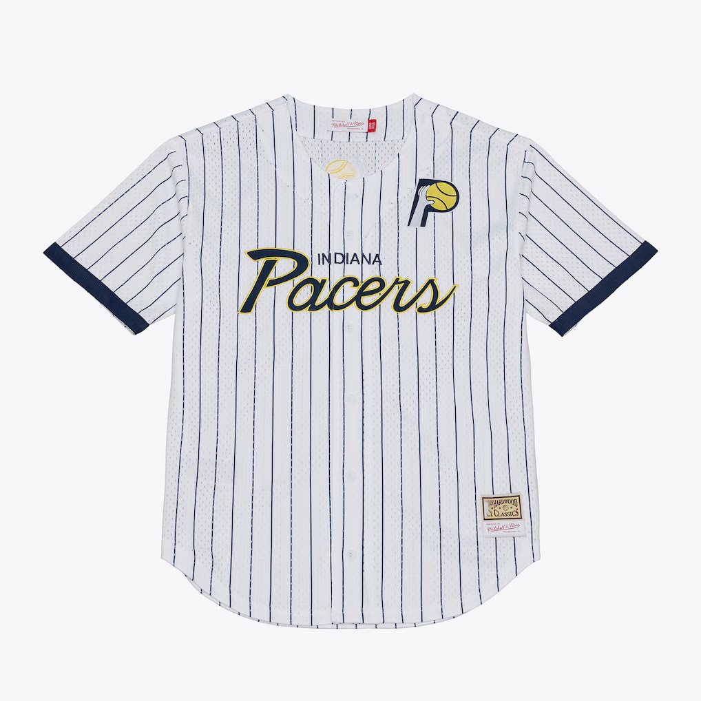Trusc I.Pacers Mitchell & Ness White Head Coach Pinstripe Mesh Full-Button Baseball Jerseys