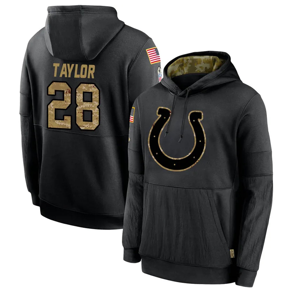 Trusc IN.Colts #28 Jonathan Taylor Player Black Salute To Service Hoodies Stitched Jerseys