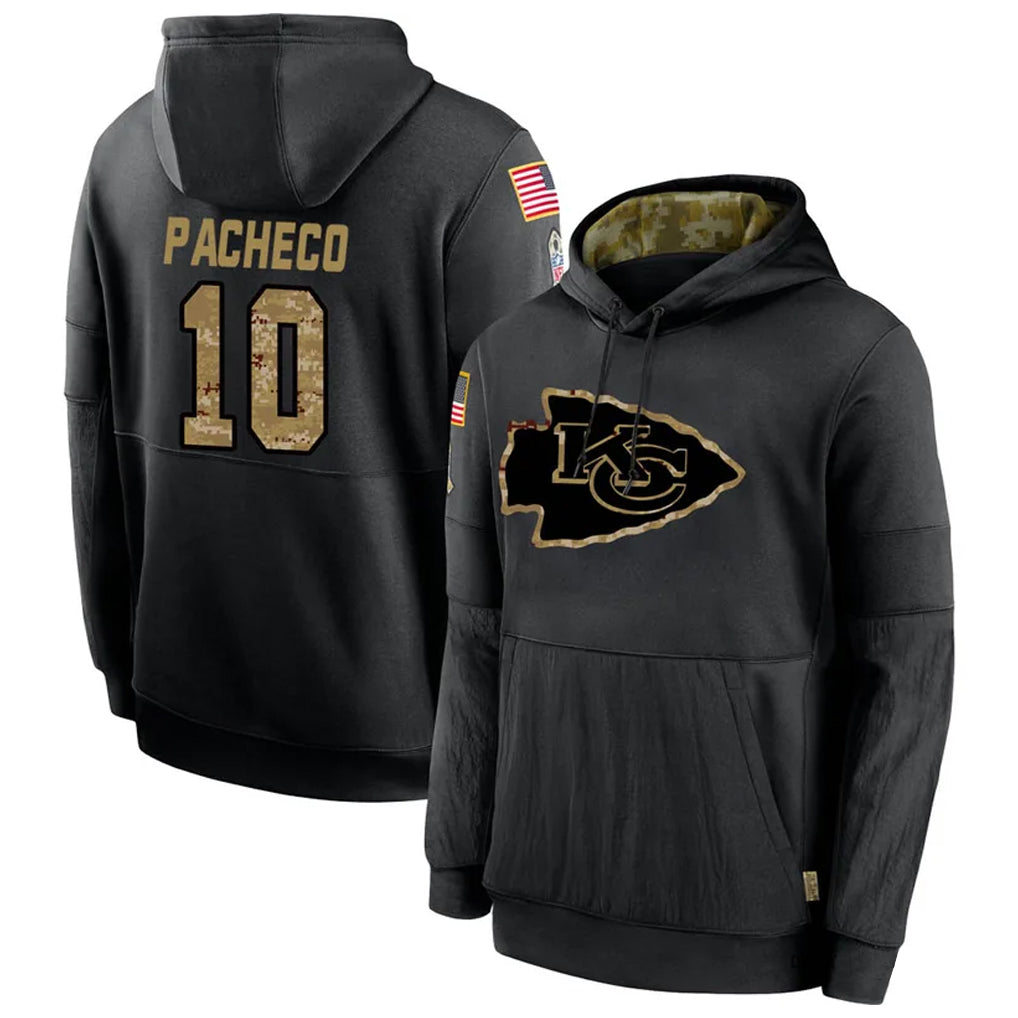 Trusc KC.Chiefs #10 Isiah Pacheco Player Black Salute to Service Hoodies Stitched Jerseys