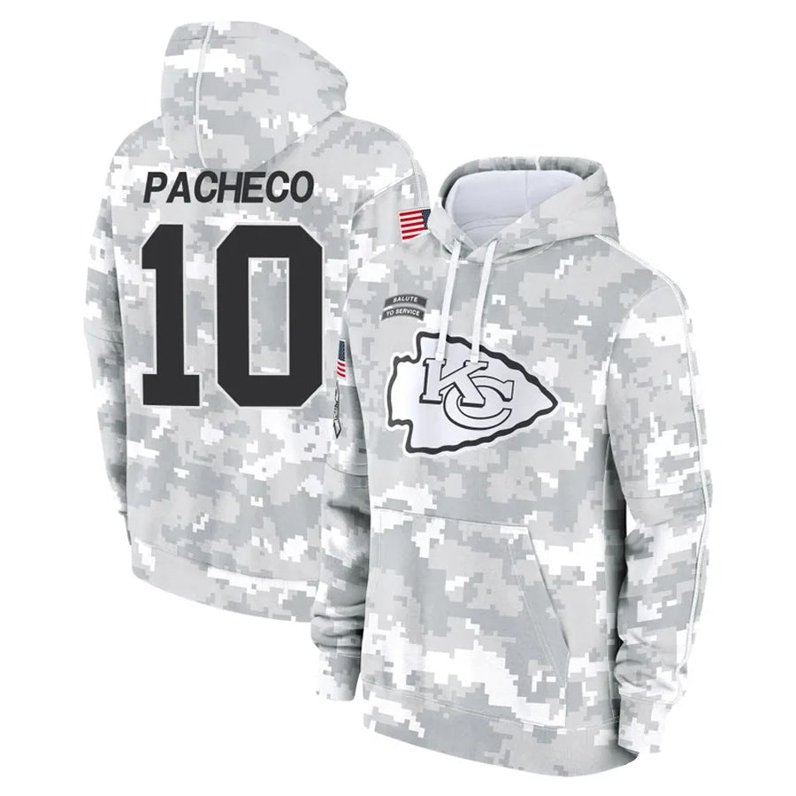 Trusc KC.Chiefs #10 Isiah Pacheco Player Salute to Service Hoodies Stitched Jerseys