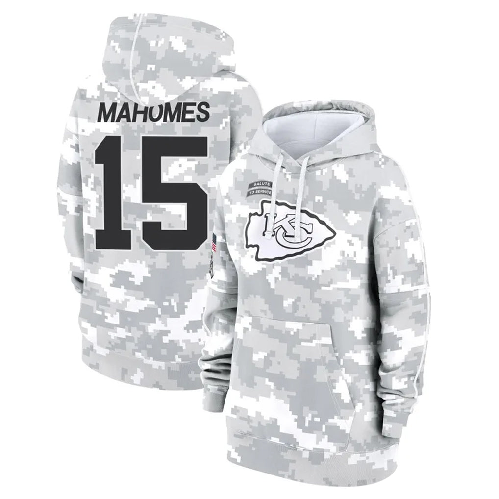 Trusc KC.Chiefs #15 Patrick Mahomes Player Arctic Camo Salute to Service Hoodies Stitched Jerseys