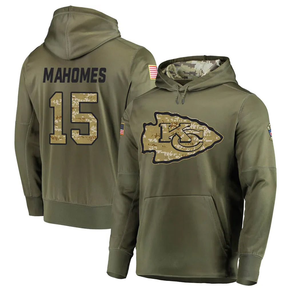 Trusc KC.Chiefs #15 Patrick Mahomes Player Salute to Service Limited Olive Hoodies Stitched Jerseys