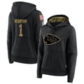 Trusc KC.Chiefs #1 Xavier Worthy Player Black Salute to Service Hoodies Stitched Jerseys